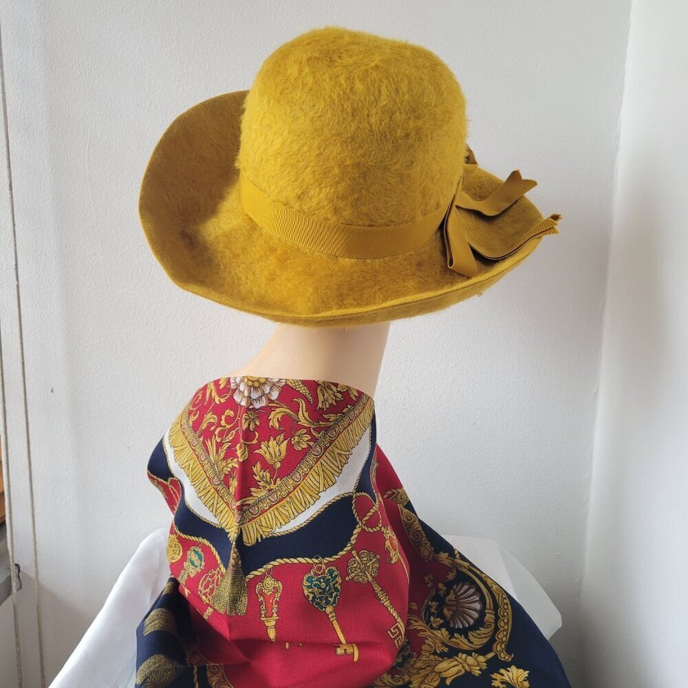 Mr. Charles Mustard Yellow Felt Fuzzy Exclusive Coronet Women's Country Fedora - Picture 12 of 14
